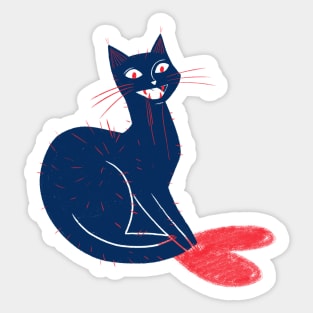 Cute crazy blue lady cat caught a red heart Sticker